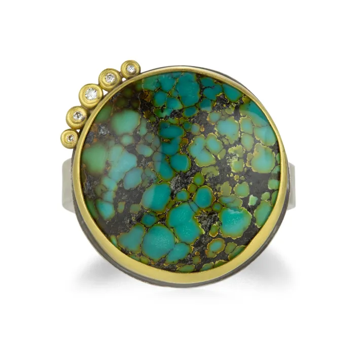 Round Turquoise Ring Ananda Khalsa Rings Round Turquoise Ring Ananda Khalsa Rings