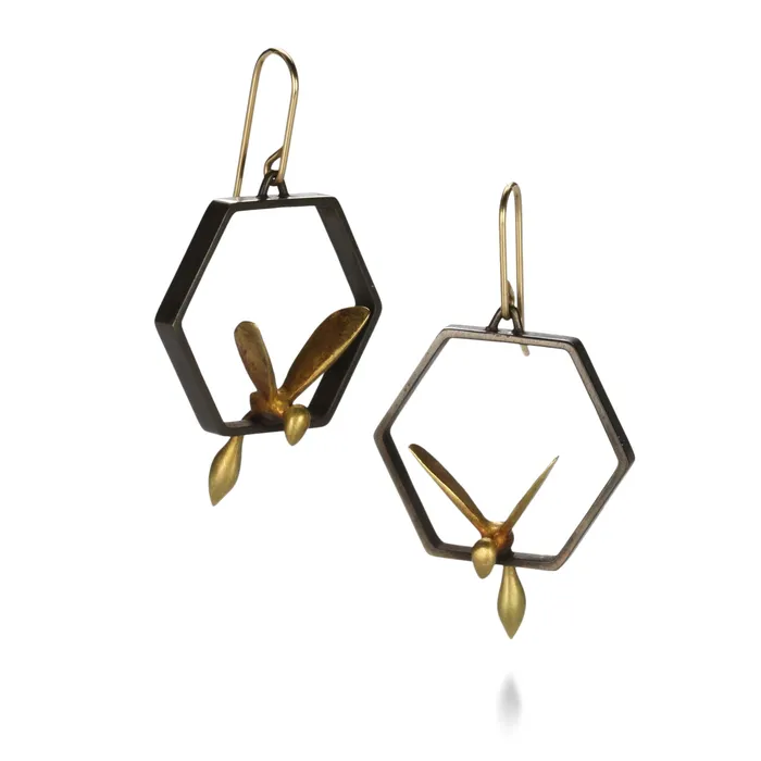 Small Wasp in Honeycomb Earrings Gabriella Kiss Earrings