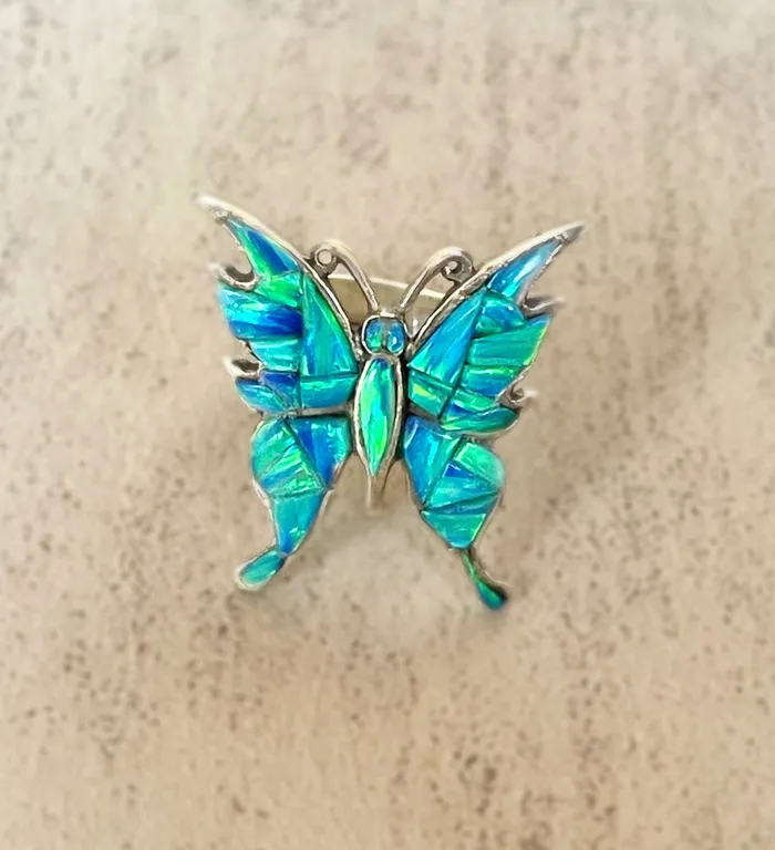 SophiaRene Boutique Rings Sterling Silver Opal Inlay Handmade Artisan Butterfly Ring SophiaRene Boutique Rings Sterling Silver Opal Inlay Handmade Artisan Butterfly Ring