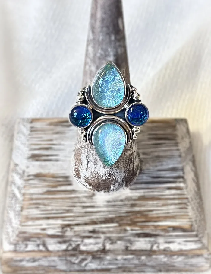 Sophiareneboutiquecom Rings Sterling Silver Dichroic Custom Mini Crawler Blue 85