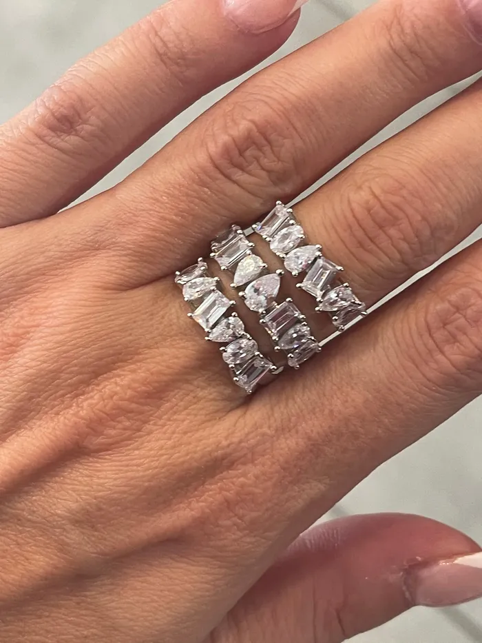 Sterling Silver Italian CZ Three Row Baguette Ring Sophiareneboutique Rings
