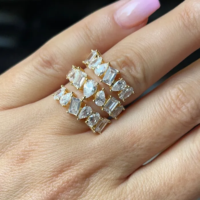 Sterling Silver Italian CZ Three Row Baguette Ring Sophiareneboutique Rings