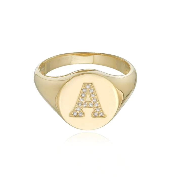 Alev Collection Rings Signet Pave Initial Ring