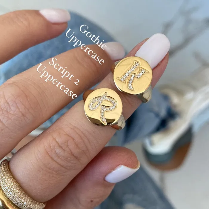 Alev Collection Rings Signet Pave Initial Ring