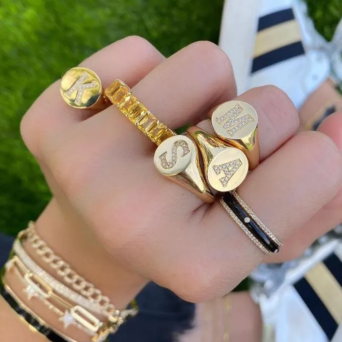 Alev Collection Rings Signet Pave Initial Ring