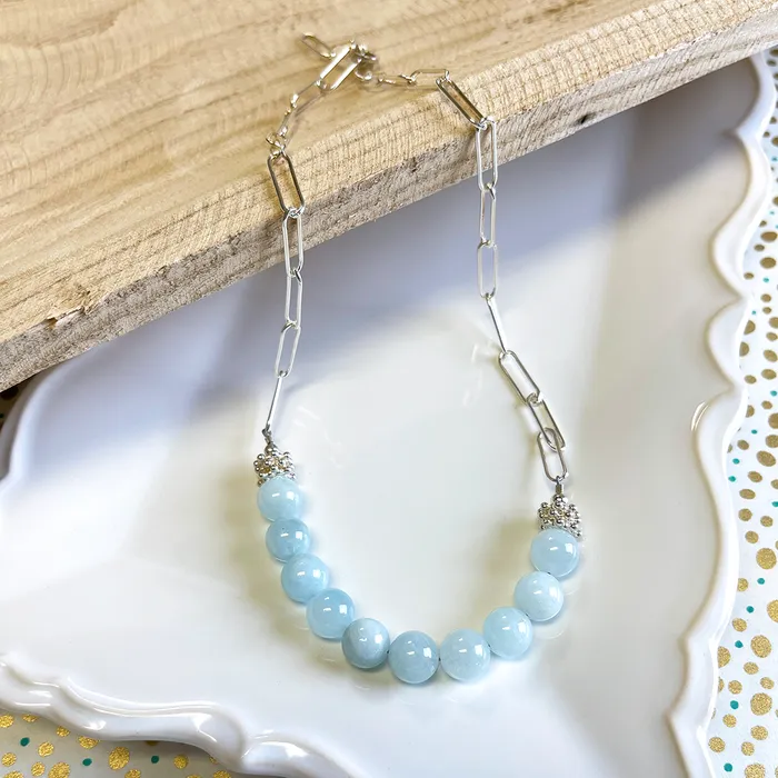 Aquamarine Necklace with a Sterling Silver Paperclip Chain Elisa Ilana Necklaces Aquamarine Necklace with a Sterling Silver Paperclip Chain Elisa Ilana Necklaces
