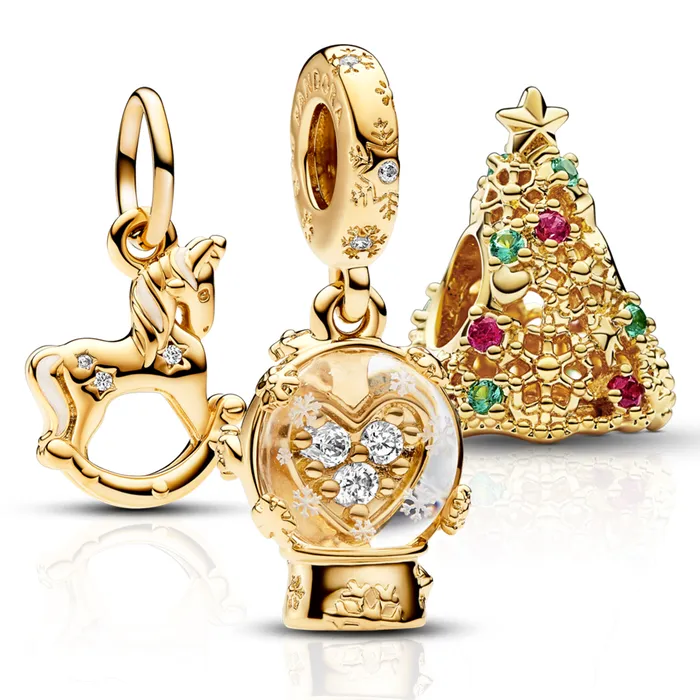 Charm Necklaces Golden Christmas Charm Set Pandora