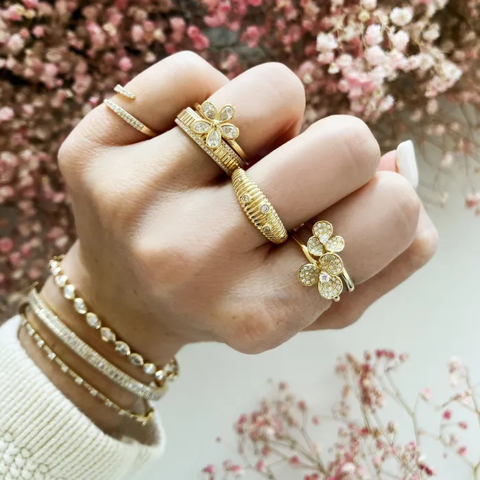 Diamond Flowers Double Band Ring Alev Jewelry Rings