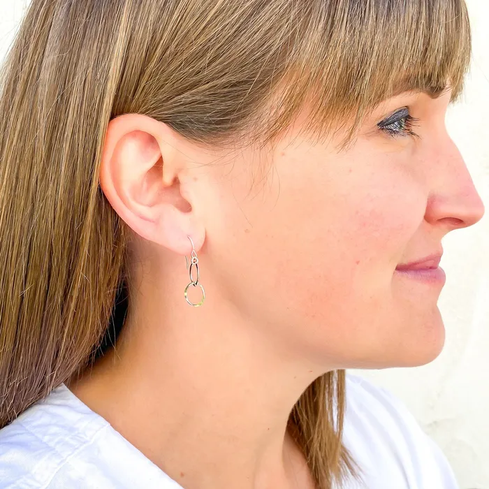Double Circle Dangle Earrings Sterling Silver Hoops By Hand Earrings