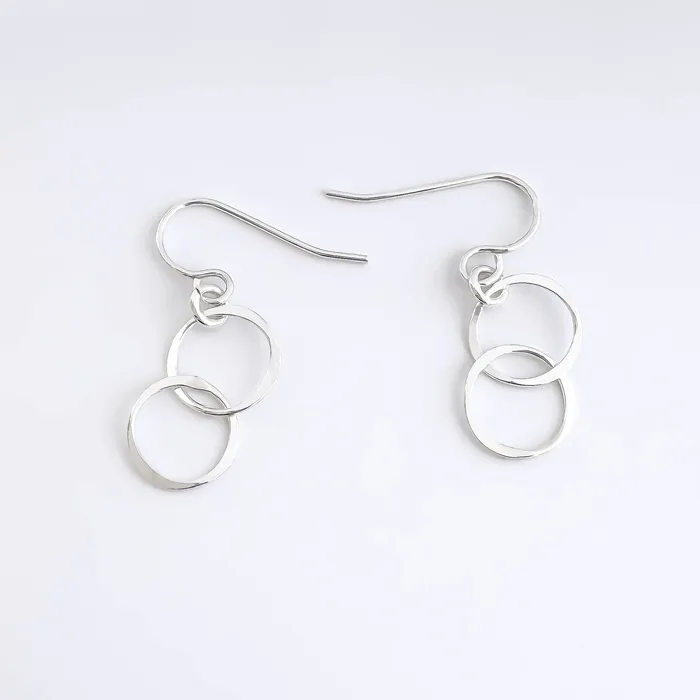 Double Circle Dangle Earrings Sterling Silver Hoops By Hand Earrings