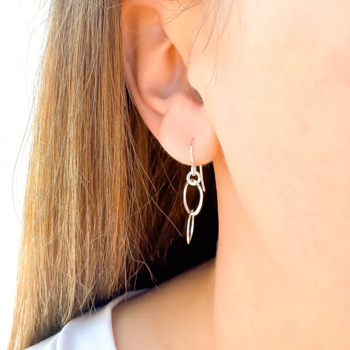 Double Circle Dangle Earrings Sterling Silver Hoops By Hand Earrings