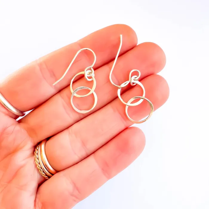 Double Circle Dangle Earrings Sterling Silver Hoops By Hand Earrings