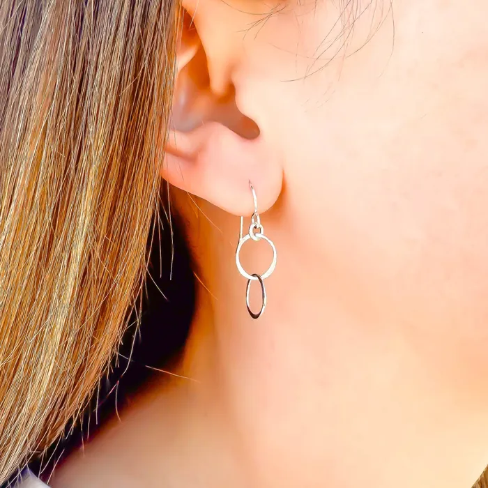 Double Circle Dangle Earrings Sterling Silver Hoops By Hand Earrings