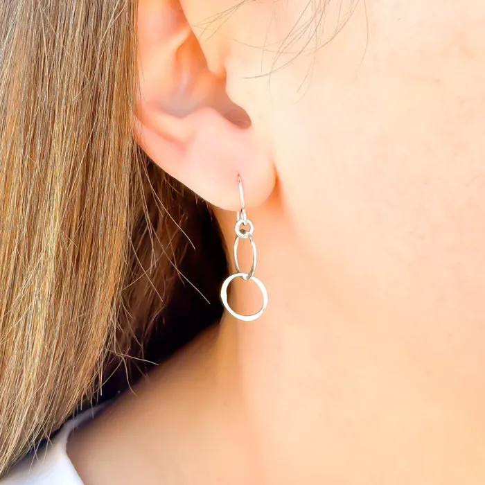 Double Circle Dangle Earrings Sterling Silver Hoops By Hand Earrings