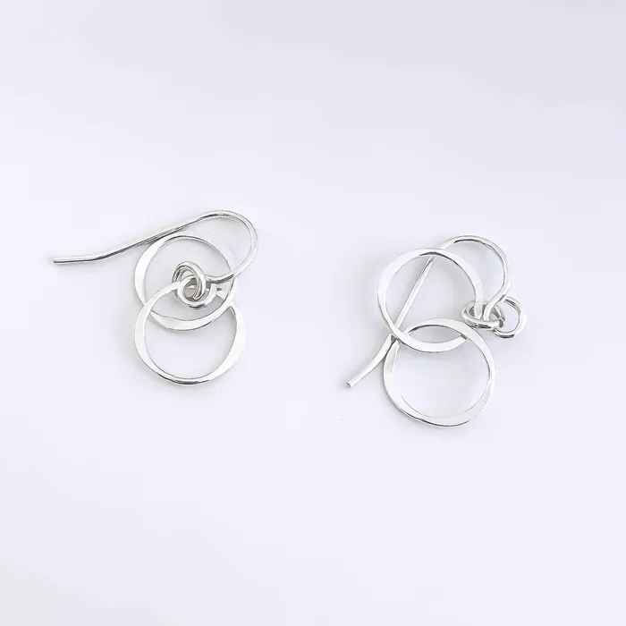Double Circle Dangle Earrings Sterling Silver Hoops By Hand Earrings