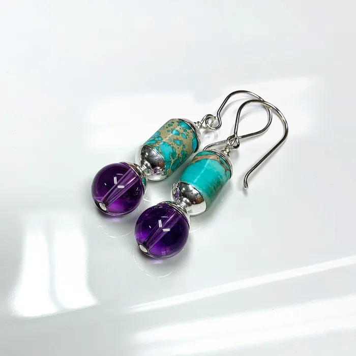 Earrings Amethyst Turquoise Earrings in Sterling Silver Elisa Ilana