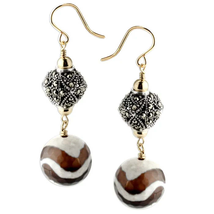 Earrings Elisa Ilana Marcasite Zebra Agate Earrings344691
