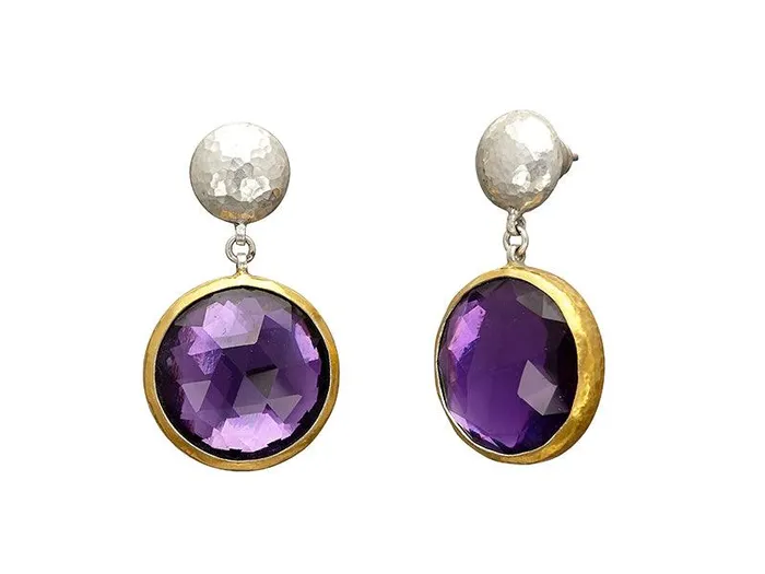 Earrings GG SILVER CLR GURHAN Galapagos Sterling Silver Quartz Single Drop Earrings 20mm Round with Post Top Gold Accents Earrings GG SILVER CLR GURHAN Galapagos Sterling Silver Quartz Single Drop Earrings 20mm Round with Post Top Gold Accents