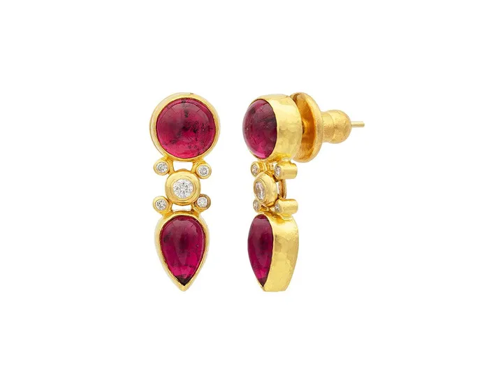 Earrings GURHAN Rune Gold Tourmaline Single Drop Earrings Round and Teardrop Cabochon GG GOLD OOAK Earrings GURHAN Rune Gold Tourmaline Single Drop Earrings Round and Teardrop Cabochon GG GOLD OOAK