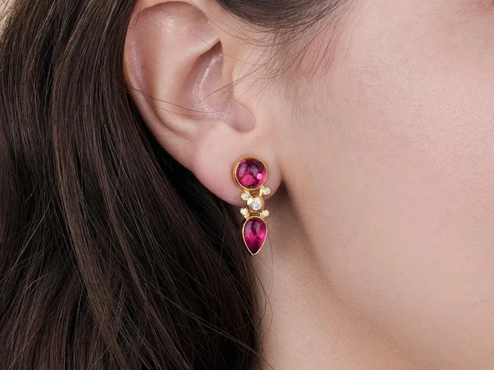 Earrings GURHAN Rune Gold Tourmaline Single Drop Earrings Round and Teardrop Cabochon GG GOLD OOAK Earrings GURHAN Rune Gold Tourmaline Single Drop Earrings Round and Teardrop Cabochon GG GOLD OOAK