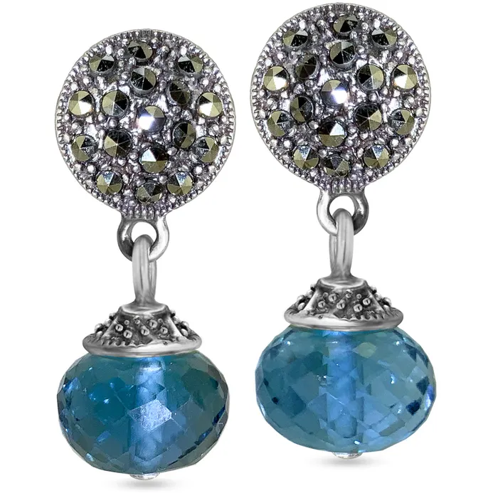 Elisa Ilana Earrings Blue Topaz Marcasite Drop Earrings