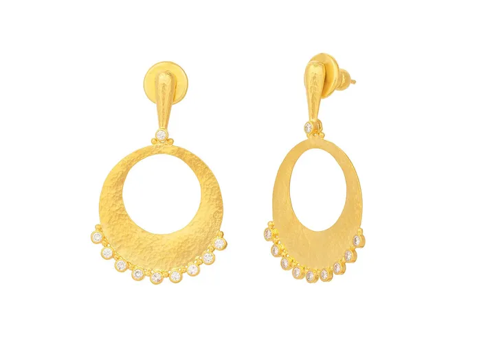 GG GOLD NEW GURHAN Lush Gold Diamond Single Drop Earrings Large Open Center Flake on Post Top Earrings GG GOLD NEW GURHAN Lush Gold Diamond Single Drop Earrings Large Open Center Flake on Post Top Earrings