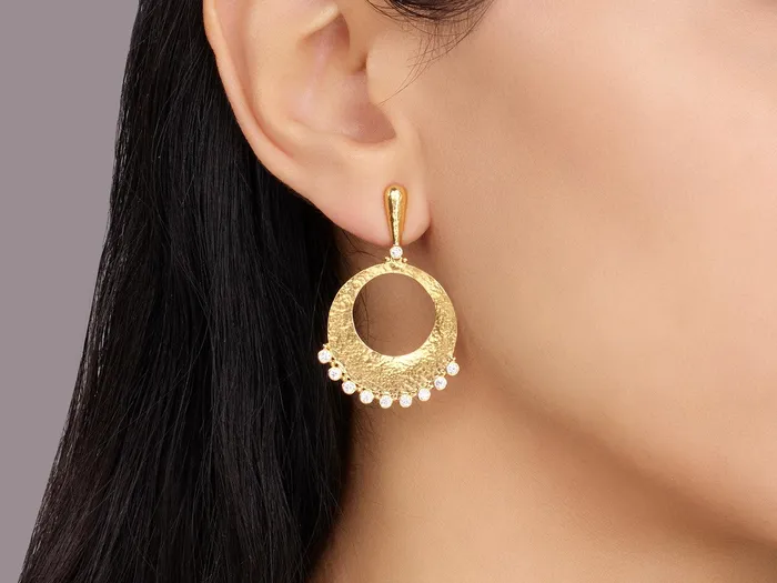 GG GOLD NEW GURHAN Lush Gold Diamond Single Drop Earrings Large Open Center Flake on Post Top Earrings GG GOLD NEW GURHAN Lush Gold Diamond Single Drop Earrings Large Open Center Flake on Post Top Earrings