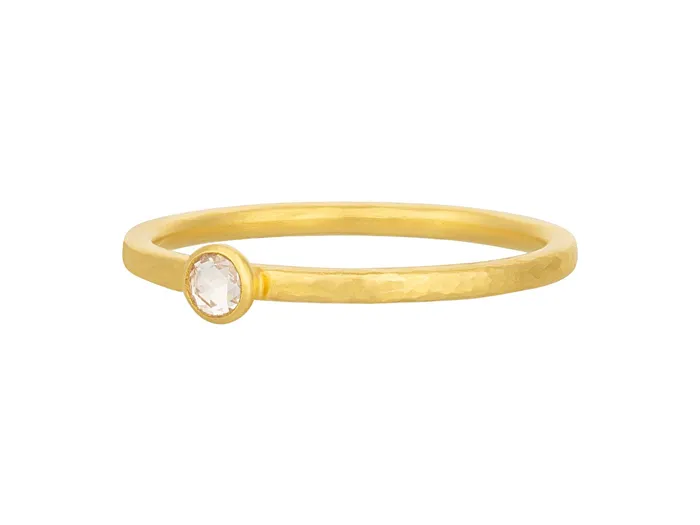 GG GOLD OOAK GURHAN Prism Gold Diamond Stacking Ring 3mm Round Stone Rings GG GOLD OOAK GURHAN Prism Gold Diamond Stacking Ring 3mm Round Stone Rings