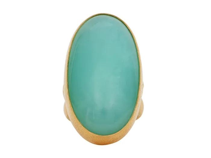GG GOLD OOAK Rings GURHAN Rune Gold Chrysoprase Cocktail Ring 40x22mm Oval