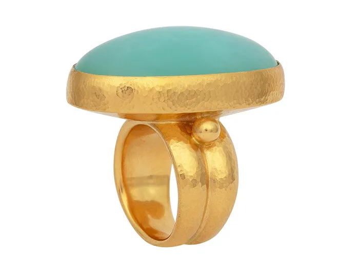 GG GOLD OOAK Rings GURHAN Rune Gold Chrysoprase Cocktail Ring 40x22mm Oval