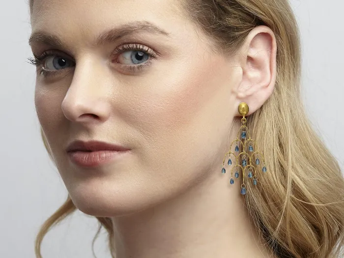 GG GOLD TRAD Earrings GURHAN Dew Gold Sapphire Chandelier Drop Earrings Small Briolettes GG GOLD TRAD Earrings GURHAN Dew Gold Sapphire Chandelier Drop Earrings Small Briolettes