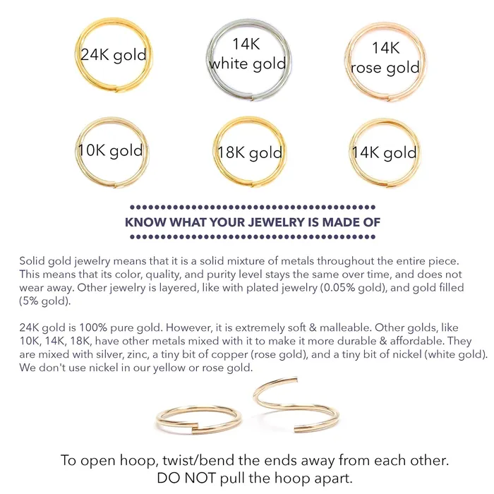 Hoops By Hand Rings Solid Gold Nose Ring Hoop 14K 10K 18K 24K
