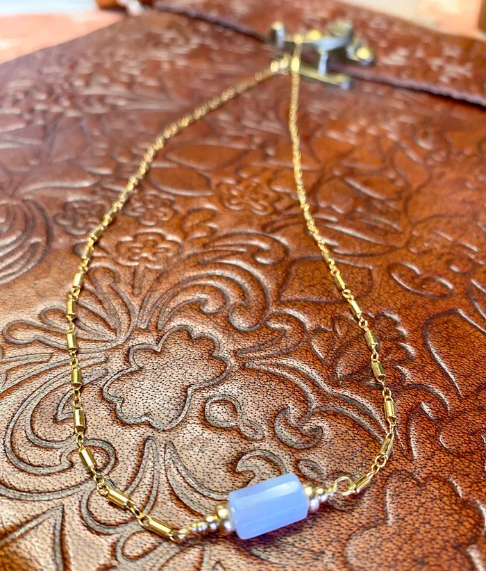 Necklaces Blue Lace Agate Tube Necklace Elisa Ilana