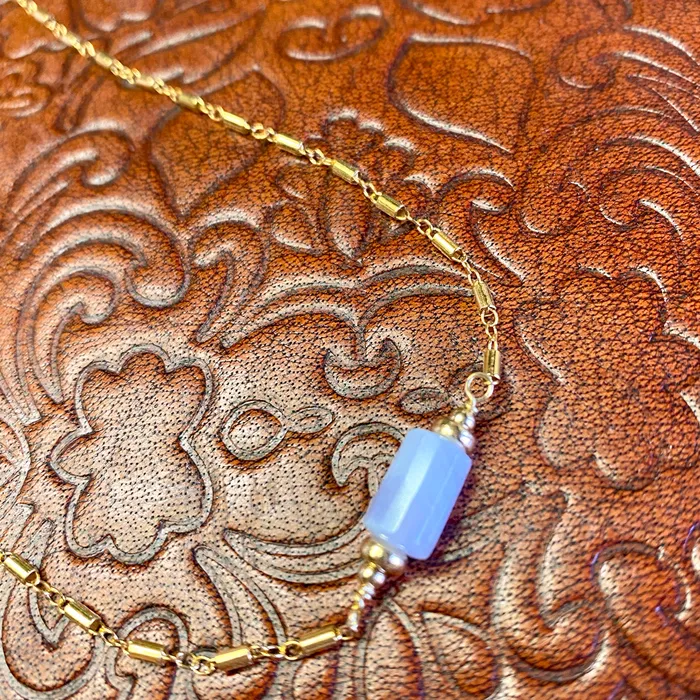 Necklaces Blue Lace Agate Tube Necklace Elisa Ilana