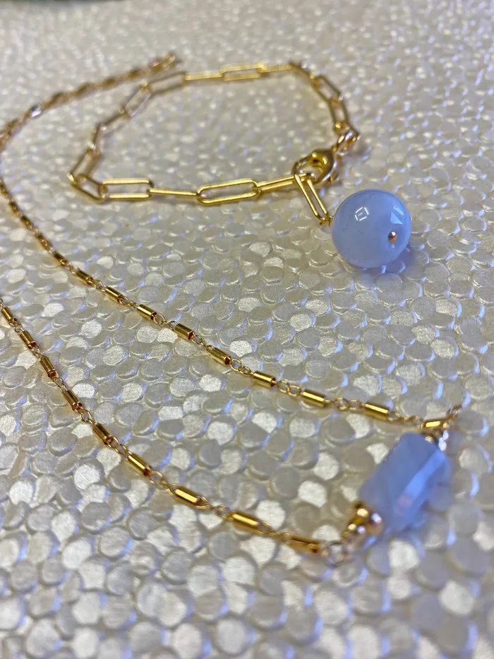 Necklaces Blue Lace Agate Tube Necklace Elisa Ilana