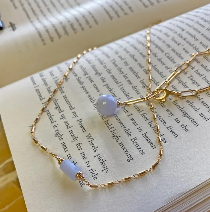 Necklaces Blue Lace Agate Tube Necklace Elisa Ilana