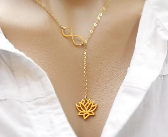 Necklaces New Trendy Infinity Lotus Lariat Pendant Necklace Womens Fashion Wedding Engagement Necklace Accessory sparklingselections Necklaces New Trendy Infinity Lotus Lariat Pendant Necklace Womens Fashion Wedding Engagement Necklace Accessory sparklingselections