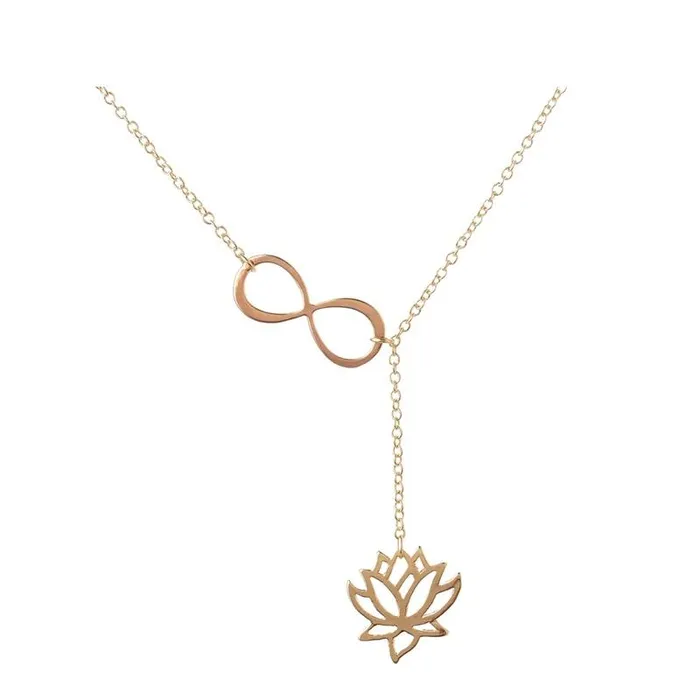 Necklaces New Trendy Infinity Lotus Lariat Pendant Necklace Womens Fashion Wedding Engagement Necklace Accessory sparklingselections