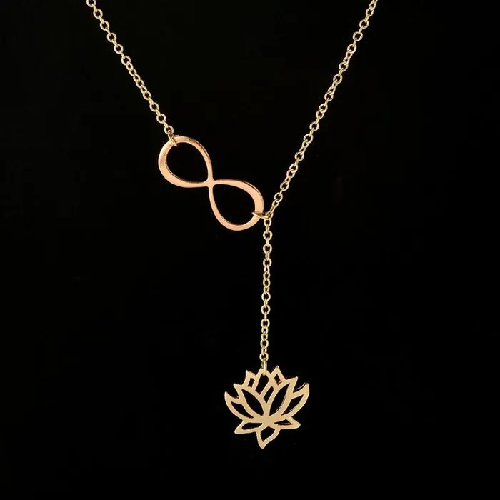 Necklaces New Trendy Infinity Lotus Lariat Pendant Necklace Womens Fashion Wedding Engagement Necklace Accessory sparklingselections