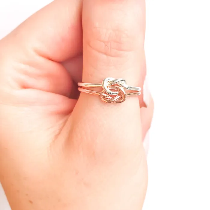Rings Hoops By Hand SIZE 7 Double Knot Ring 14K Rose Gold Filled 925 Sterling Silver