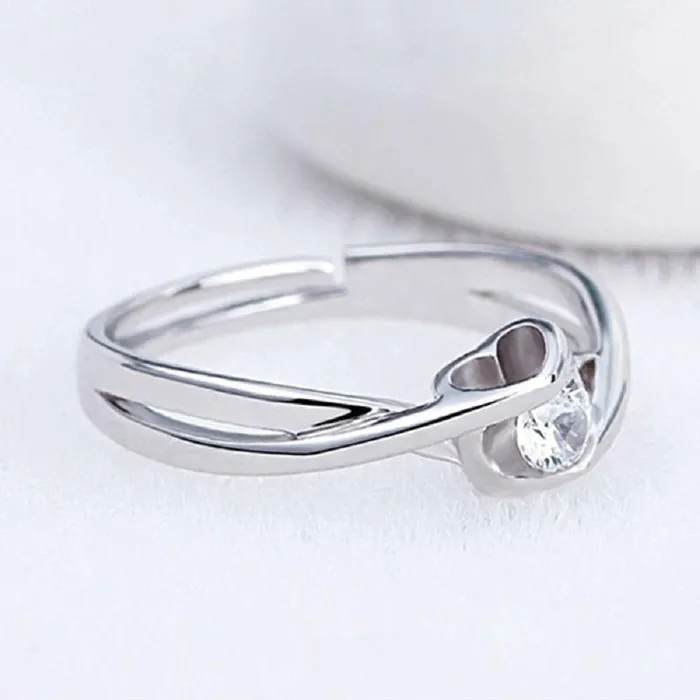Rings sparklingselections Silver Color Heart Shaped Adjustable Opening Rings for Women Rings sparklingselections Silver Color Heart Shaped Adjustable Opening Rings for Women