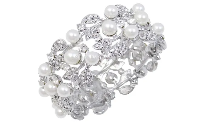 Rings sparklingselections Silver Plated Simulated Pearl Bridal Bangle