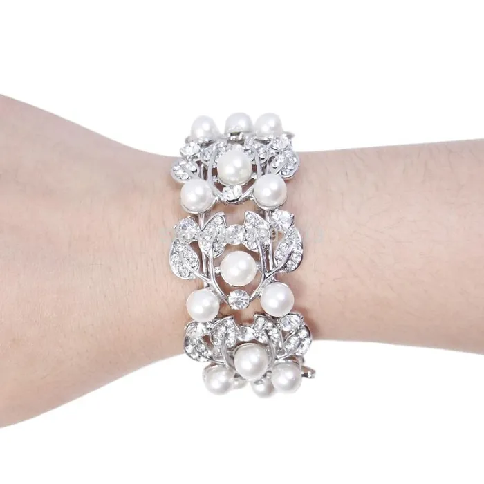 Rings sparklingselections Silver Plated Simulated Pearl Bridal Bangle Rings sparklingselections Silver Plated Simulated Pearl Bridal Bangle