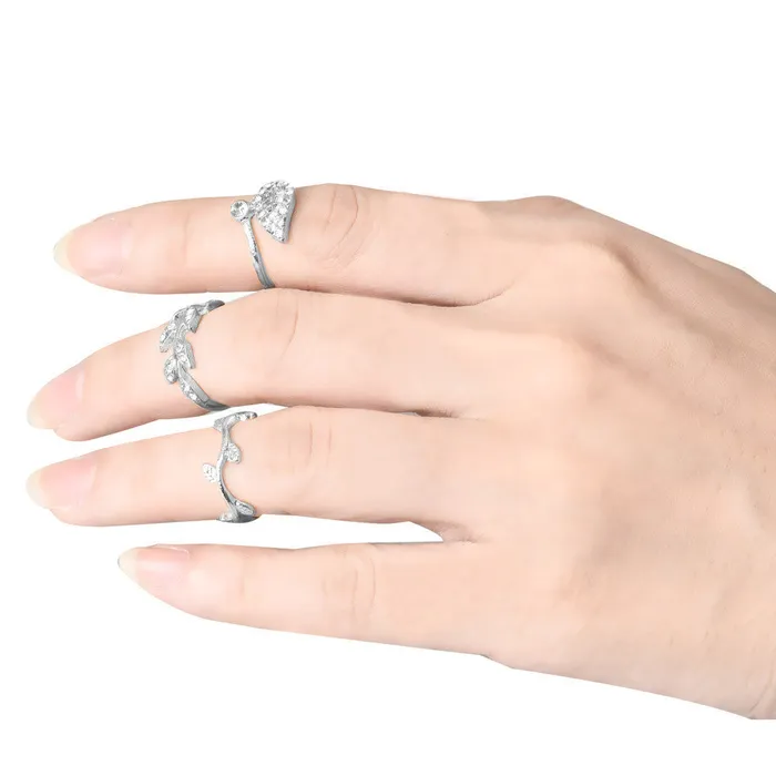 Rings sparklingselections Womens 3pcs Alloy GoldSilver Rhinestone Leaf Above Knuckle Finger Ring Rings sparklingselections Womens 3pcs Alloy GoldSilver Rhinestone Leaf Above Knuckle Finger Ring