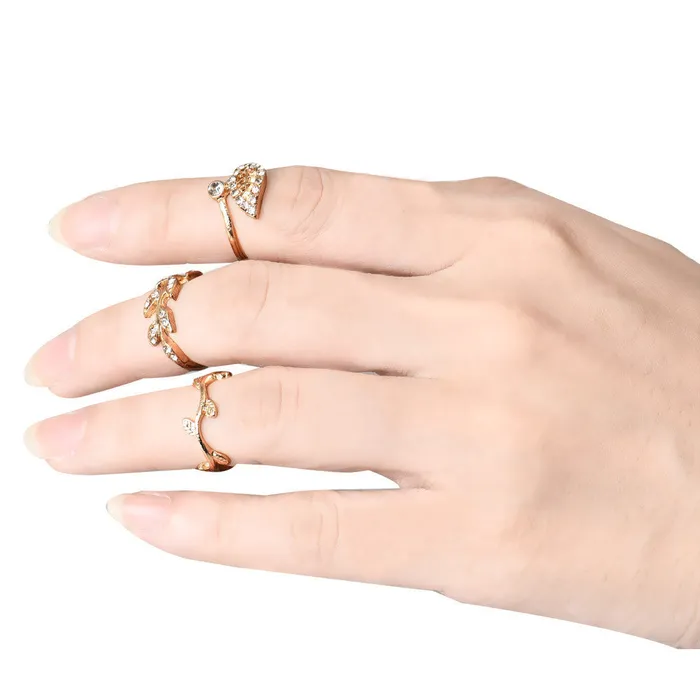 Rings sparklingselections Womens 3pcs Alloy GoldSilver Rhinestone Leaf Above Knuckle Finger Ring Rings sparklingselections Womens 3pcs Alloy GoldSilver Rhinestone Leaf Above Knuckle Finger Ring
