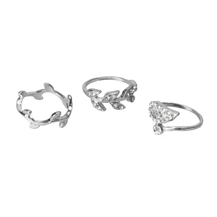 Rings sparklingselections Womens 3pcs Alloy GoldSilver Rhinestone Leaf Above Knuckle Finger Ring Rings sparklingselections Womens 3pcs Alloy GoldSilver Rhinestone Leaf Above Knuckle Finger Ring
