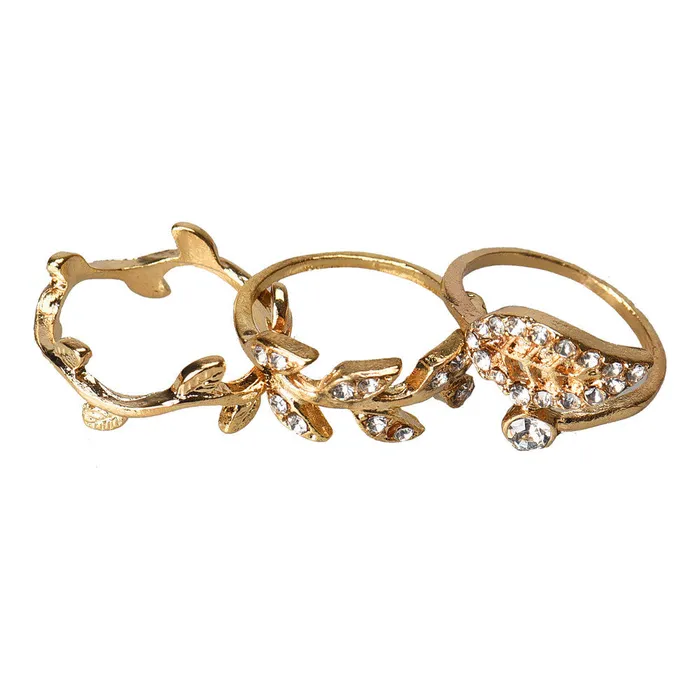 Rings sparklingselections Womens 3pcs Alloy GoldSilver Rhinestone Leaf Above Knuckle Finger Ring Rings sparklingselections Womens 3pcs Alloy GoldSilver Rhinestone Leaf Above Knuckle Finger Ring