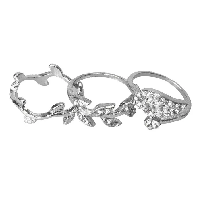 Rings sparklingselections Womens 3pcs Alloy GoldSilver Rhinestone Leaf Above Knuckle Finger Ring Rings sparklingselections Womens 3pcs Alloy GoldSilver Rhinestone Leaf Above Knuckle Finger Ring