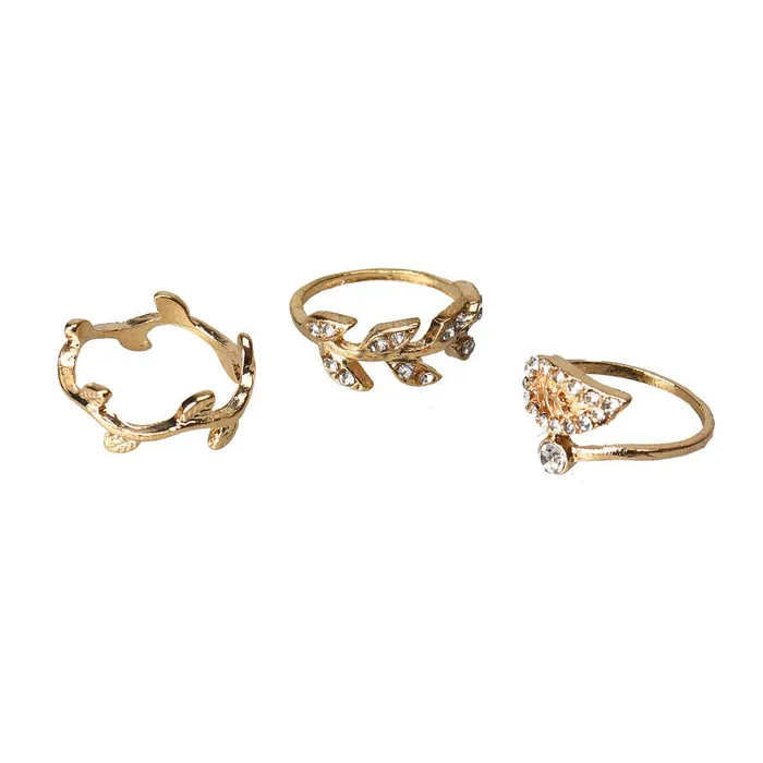 Rings sparklingselections Womens 3pcs Alloy GoldSilver Rhinestone Leaf Above Knuckle Finger Ring Rings sparklingselections Womens 3pcs Alloy GoldSilver Rhinestone Leaf Above Knuckle Finger Ring