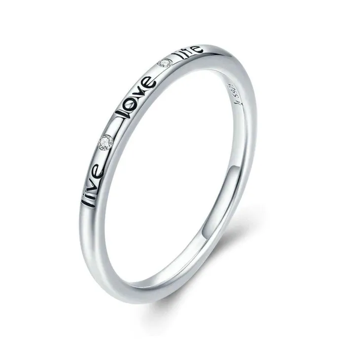 Sparkling Selection Rings 100 Authentic 925 Sterling Silver Live Love Life Letter Engrave Finger Ring for Women Sparkling Selection Rings 100 Authentic 925 Sterling Silver Live Love Life Letter Engrave Finger Ring for Women
